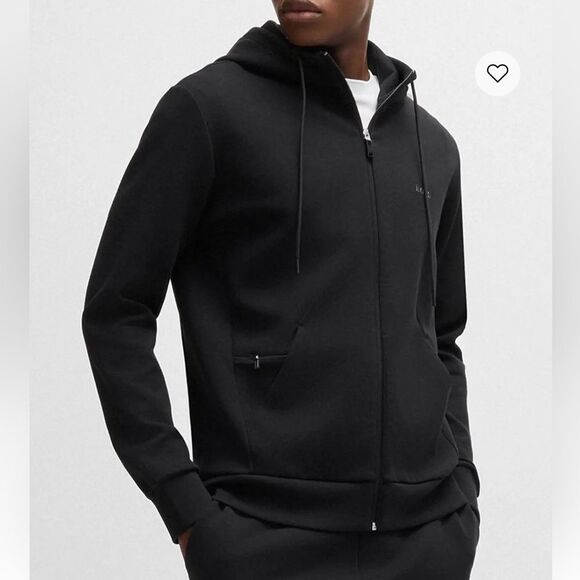 Hugo Boss  “SAGGY X” STRETCH-COTTON ZIP-UP HOODIE WITH LOGO PRINT - Black Size M - Picture 1 of 15